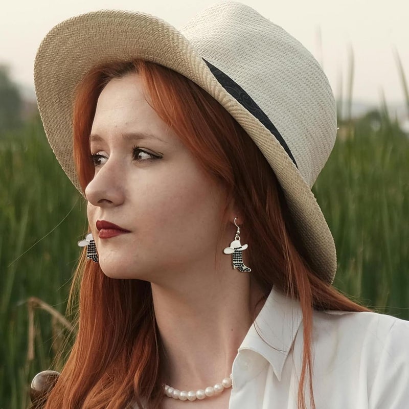 RechicGu Rhinestone Western Boots Earrings Cowgirl Cowboy Enamel Hat Bohemian Rodeo Boot Drop Dangle Earrings for Women - Image 2